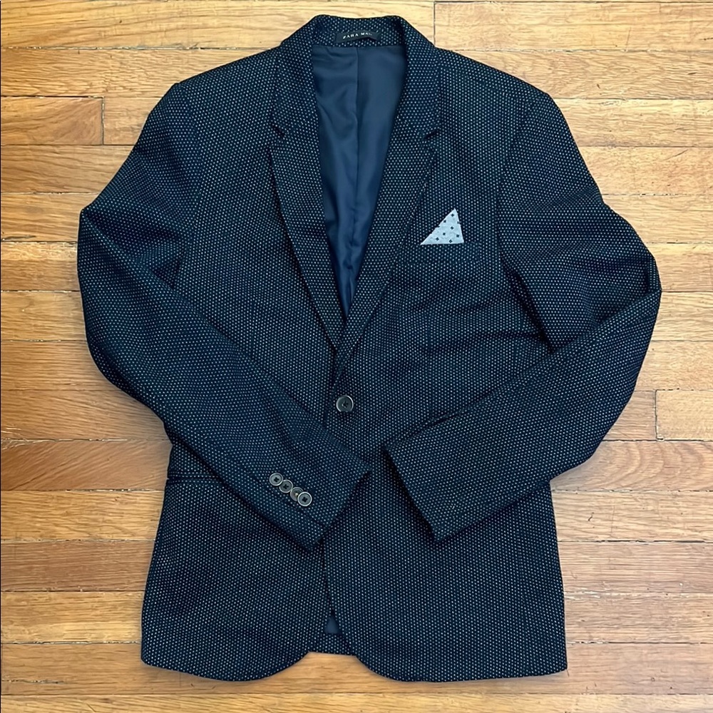 Men's Navy Blazer with Pocket Square